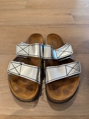 Birkenstock x Proenza Scholer  Silver Metallic Two-Strap Sandals